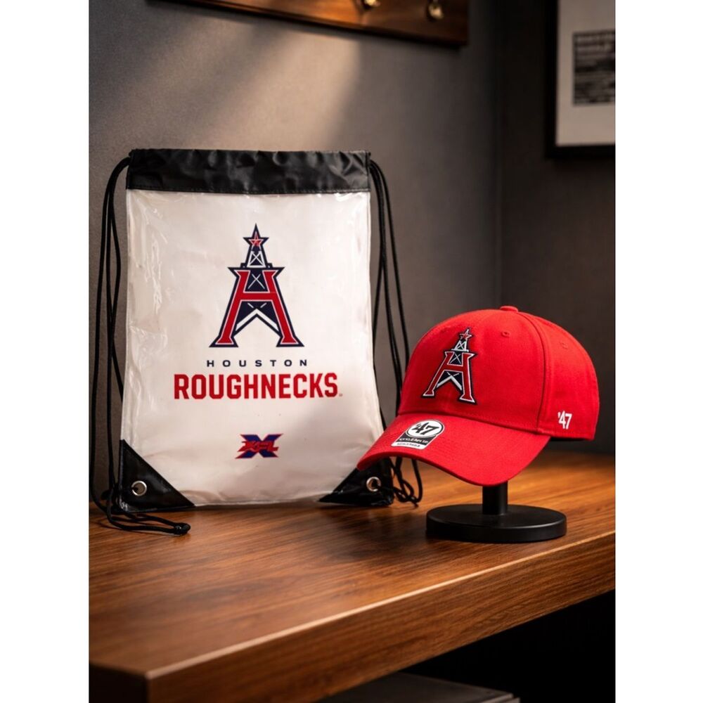 NWT ‘47 Houston Roughnecks Football Red Adjustable Baseball Cap Hat Stadium Bag